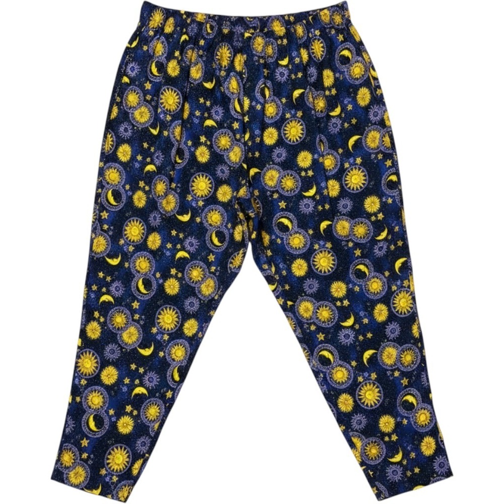 We-Be-Bop Celestial Sun Moon Star Zodiac Rayon Lounge Pants Blue Womens 1X Read